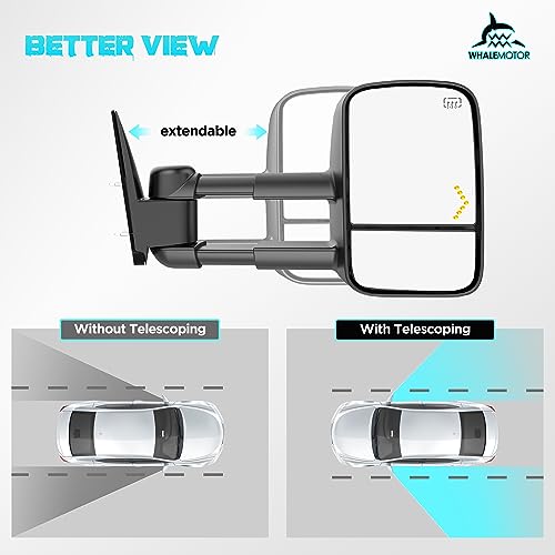 Image of Heated Tow Mirrors Compatible with 2014 2015 2016 2017 2018 Chevy Silverado & GMC Sierra 1500, 2015-2018 2500 3500 HD, Extended Trailer Towing Side Mirrors w /LED Arrow Turn Light