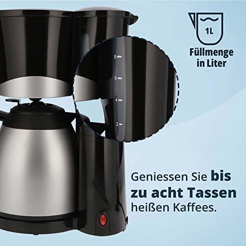 KHG Kaffeemaschine TKA-101SS aus Kunststoff/Metall in schwarz/silberfarben, mit Thermoskanne 1 Liter, Kapazität für 8 Tassen, abnehmbarer Permanentfilter, Wasserstandsanzeige, Tropfstopp – Bild 5