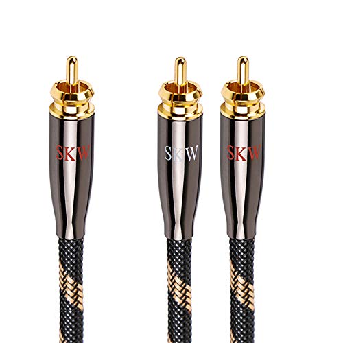 SKW Audiófilo Hifi RCA Y-Adaptador, 1 RCA Macho to 2 RCA Macho Audio Adapter Cable - Doble blindado | 24K Gold Plated - Dedicado a la conexión de amplificadores y subwoofers - 1.5M