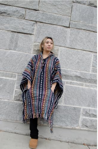Nepalese Poncho Unisex - 100% Cotton Baja Hoodie | One Size Fits All | Hippie Sweater with Drawstring Closure Mexican Style Poncho4