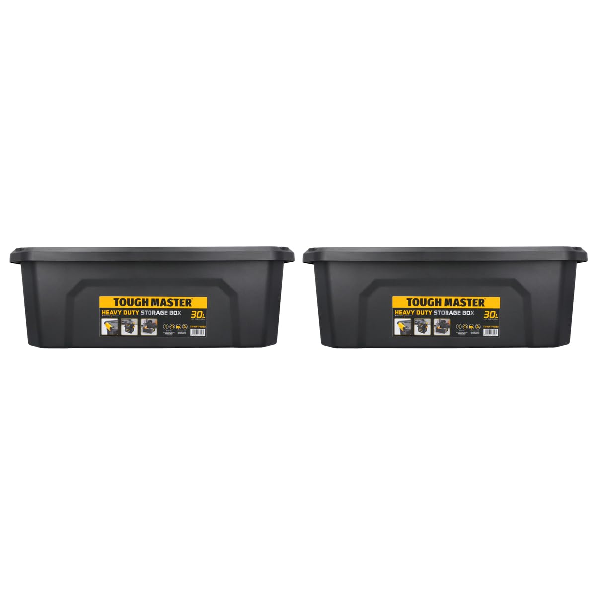 TOUGH MASTER 30L Storage Box Medium With Lid Durable Plastic Reinforced Construction Secure & Stackable Design Versatile for Tools, Toys, Craft Equipment (Pack of 2)