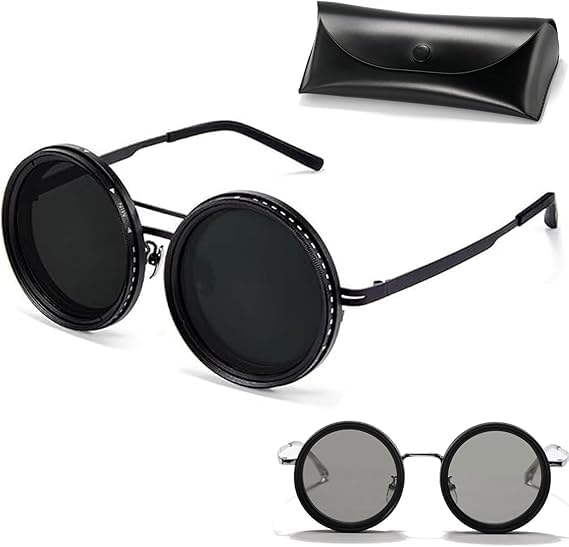 Adjustable Tint Polarized Round Sunglasses, 1-9 Gears Adjustable Photochromic Sunglasses with Built-in ND Filter