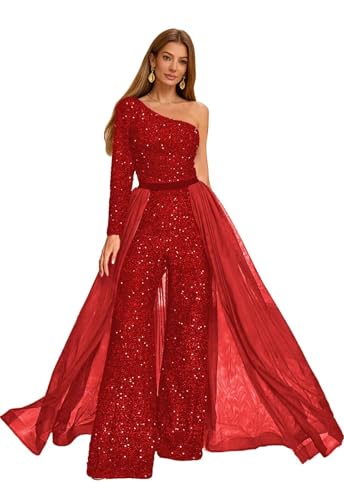 VINCENTYUQ Sequin Jumpsuit & Skirt Set for Women Red