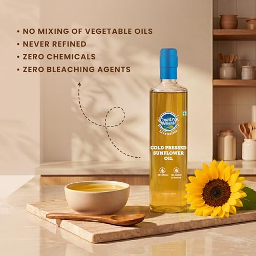 Image of Country Delight Sunflower Oil - 700 ml | Cold Pressed Non-refined Pure Sunflower Oil | Traditional Kohlu /Chekku Style Extraction | Argemone Oil Free | Rich in Antioxidants & Vitamin-E