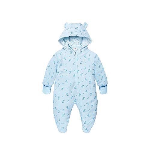 Baby Cotton Romper Bear Snowsuit Winter Warm , Long Sleeve Hooded Zipper Jumpsuit One-Piece Footies for Infant Boy Girl Blue