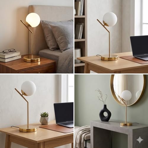 Image of Frosted Glass Table Lamp | Gold Finish Decorative Table Light | Modern Lamp for Home Office Bedroom Living Room Dining Room Use | Stylish Desk Lamp | Without Bulb