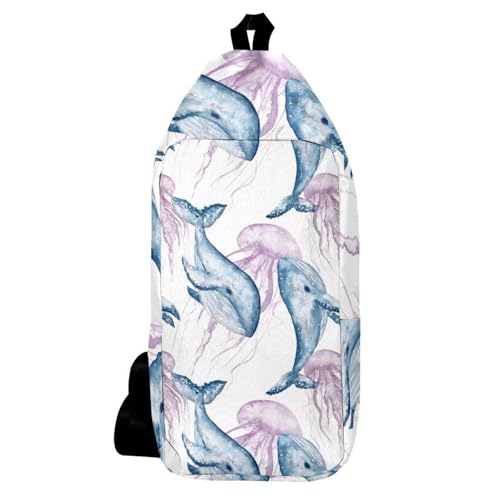 Sac à dos à bandoulière méduse et baleine bleu lilas pour voyage 16x36cm