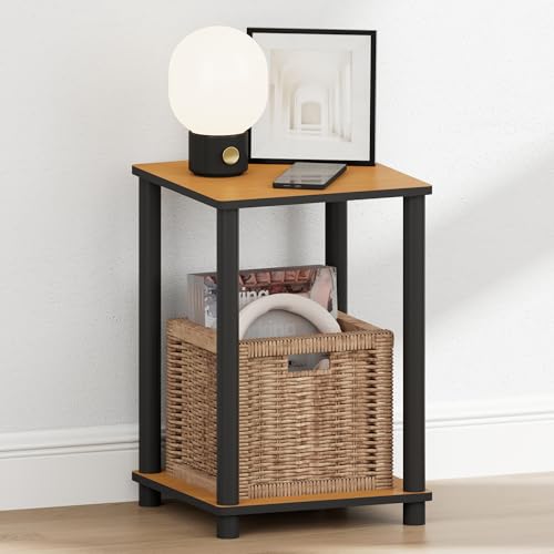 Image of Furinno Turn-N-Tube Toolless 2-Tier Open Shelf Night Stand, Light Cherry