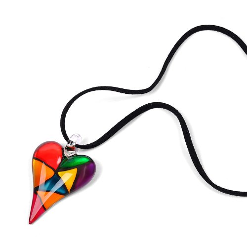 Glass Heart Necklace for Women - Mosaic Glass Heart Pendant Necklace - Large Puffy Chunky Heart Necklace - Purple Green Black Red Heart Necklace4
