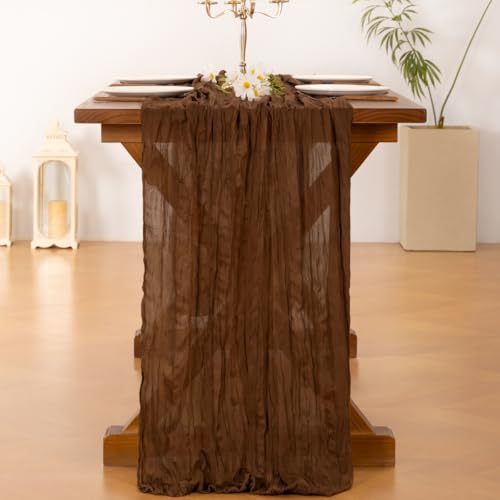 Image of Socomi 10pcs Brown Coffee Cheesecloth Table Runner Boho Rustic Gauze 120 inch 10FT Cheese Cloth Runner for Wedding Party Baby Shower Birthday Home Decor Holiday Decorations