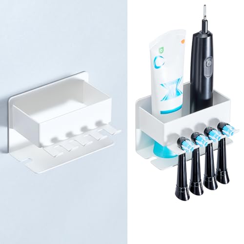 Image of Toothbrush Head Holders, Electric Tooth Brush Head Holder, Adhesive Toothpaste Holder for Shower Bathrooms, Wall Mounted Tooth Brushing Holder Organizer Storage (White, Small)