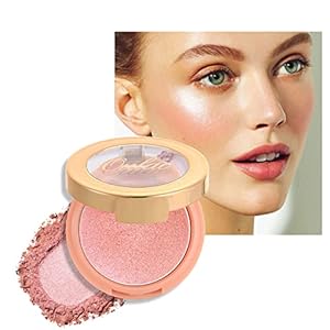 OULAC Lumious Blush Makeup| 2 in 1 Powdery Blush & Highlighter| Shimmer Metallic Glow| Shape & Highlight Face| Cruelty-Free & Highlight Bling| F06 Pinky Ice