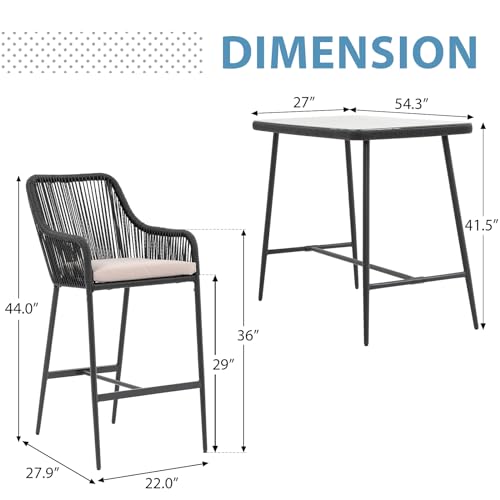 JOIVI-5-Piece-Patio-Bar-Dining-Set-Bar-Height-Outdoor-Table-and-Chairs-Set-with-4-Bar-Stools-Cushions-41-Table-for-Patio-Poolside-Backyard-Bar-Table-Set-Tempered-Glass-Tabletop-Black JOIVI 5 Piece Patio Bar Dining Set Bar Height Outdoor Table and Chairs Set with 4 Bar Stools Cushions 41 Table for Patio Poolside Backyard Bar Table Set Tempered Glass Tabletop Black