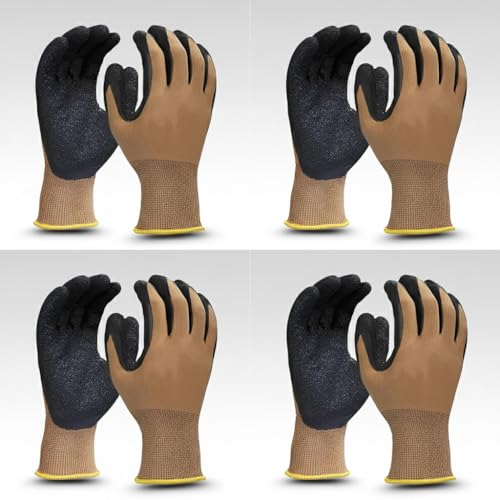 Image of Multipurpose Nylon Anti Cut PU Nitrile Coating Work Safety Gloves Brown Pair 48
