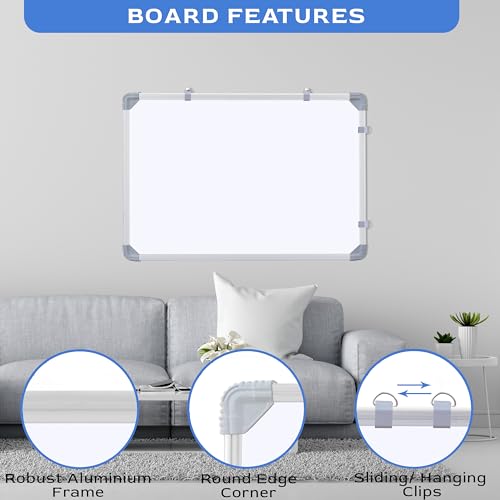 Image of Eduway 2x2 Feet Kunj Non-Magnetic Double-Sided White Board and Chalkboard with 1 Marker and 1 Duster | Ideal Use for Home, Office, Kids with Sliding Hanging Clips, Robust Aluminum Frame - (59x59 Cm)