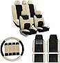 FH Group Car Seat Covers Combo Full Set with Carpet Floor mats Steering Wheel Cover and Seat Belt Pads- Universal Fit for Cars Trucks and SUVs (Beige)