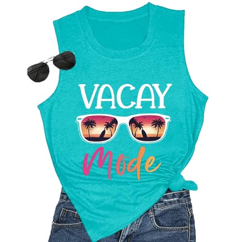 Image of Vacay Mode T Shirts for Women Summer Beach Hawaii Vacation Short Sleeve Tops Holiday Cruise Getaway T Shirts