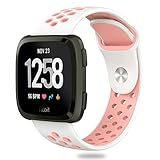 Hagibis Compatible Fitbit Versa Bands Sport Silicone Replacement Breathable Strap Bands New Fitbit Versa Smart Fitness Watch (White&Pink)