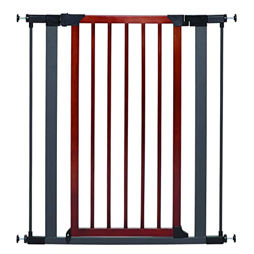 Steel Pet Gate w/ Textured Graphite Frame & Decorative Wood Door, 29" -38 W Inches