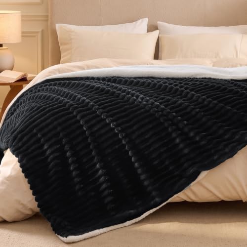 Image of BEDELITE Soft Sherpa King Blanket for Couch, Fluffy Gift, Black, 104x90
