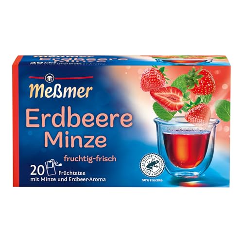Meßmer Erdbeere Minze | Früchtetee mit Minze und Erdbeer-Aroma | fruchtig-frischer Geschmack | 20 Teebeutel
