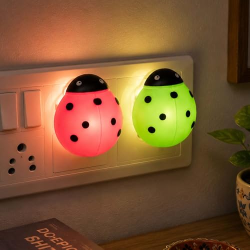 Image of ascension 2 Pc Romantic Energy Saving Creative Lady Bug Shaped Design Night Light Animals Cartoon lamp for Bedroom Home Decor Kids Favourite Birthday Party Return Gifts (Assorted Color)
