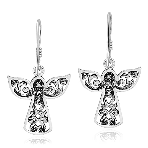 AeraVida Guardian Angel of Love Filigree Sterling Silver Dangle Earrings, 16x30mm2