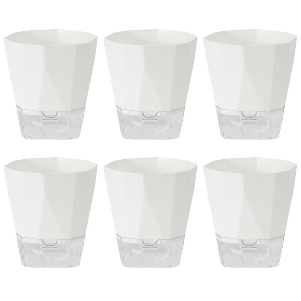 Macetas blancas de riego automático, paquete de 6 con depósito desmontable, macetas de plástico de doble capa con drenaje para interiores, oficina, hogar, jardín