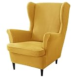 YOPOIY Extensible Poliéster Funda de Sillón de Orejas Color sólido Jacquard 2 Piezas Suave Funda de sillón Extraíble Funda de Sillón Funda Orejero para Sala de Estar Dormitorio Hotel -Limon Amarillo