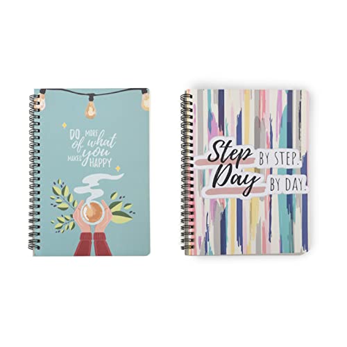 Image of PAPBOO A5, Easy to Carry, Step & Do More, Spiral Wiro Notebook : 100 GSM Natural Shade Paper, Dot Grid, 2 * 120 Pages, Journal, Diary, Gift