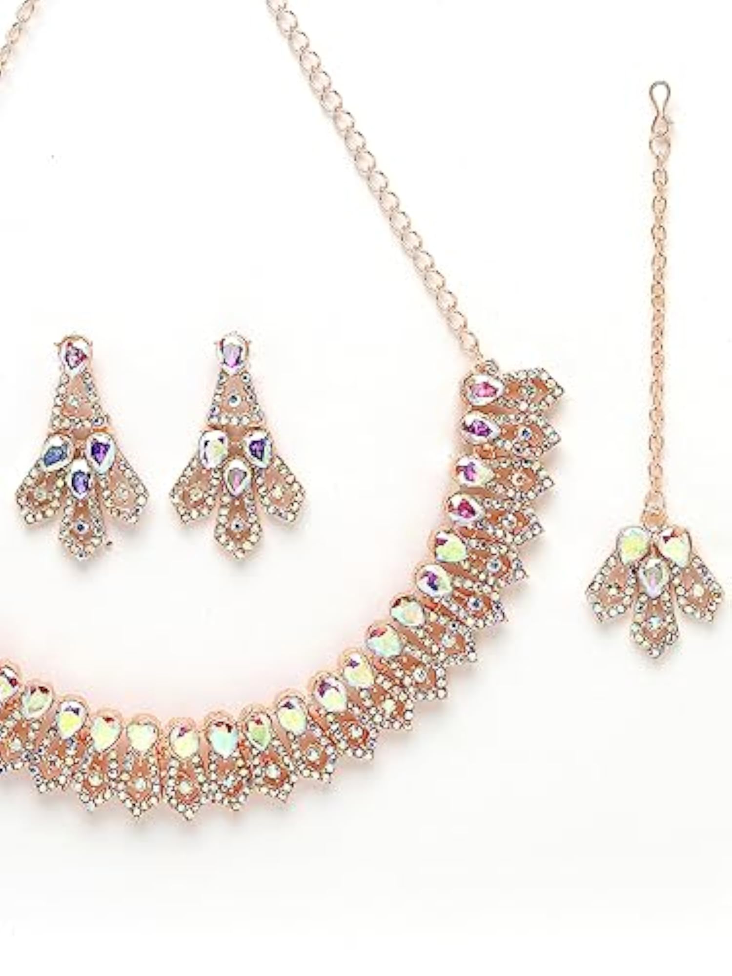 Glam Rainbow Stones Collar Necklace Set