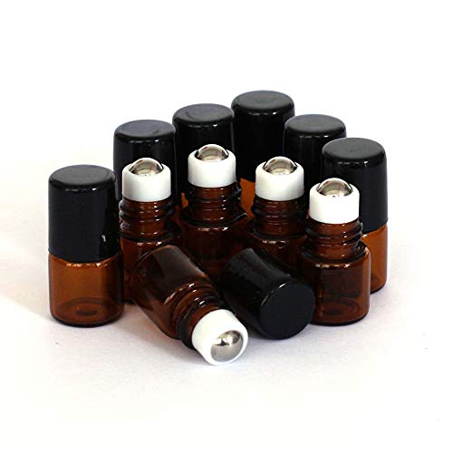 PULABO Lot de 10 flacons vides en verre marron de 1 ml avec bille roulante - Confortables et respectueux de l'environnement - Pratiques et économiques Cover