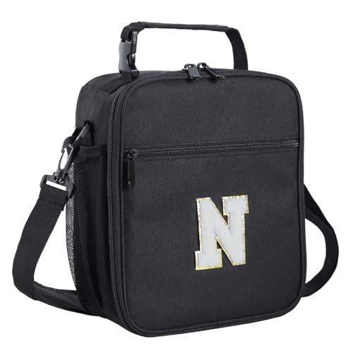 ELEFOCUS Initial Insulated Lunch Box For Womens/Mens Work，Personalized Monogrammed Lunch Bag With Adjustable Shoulder Strap For Teen Adult/Preppy，Birthday Gift