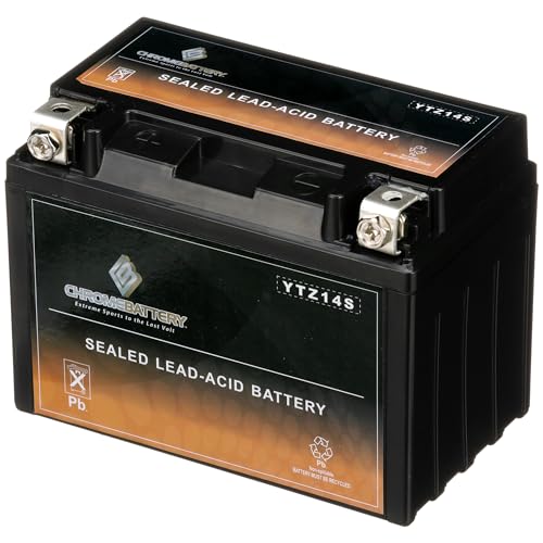 Image of CB CHROMEBATTERY YTZ14S Maintenance Free, 200CCA, Replacement Battery for BMW, Honda, Suzuki, and Yamaha Motorcycles: 12 Volts, 11Ah, Nut and Bolt (T3) Terminal