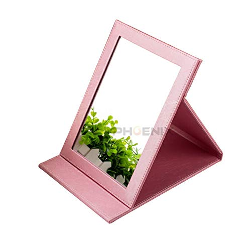 Risa 卓上ミラー 折りたたみ 大型 化粧鏡 PUレザー おしゃれ 化粧ミラー テーブルミラー 大きい アイロン こて 巻き髪 スタンドミラー メイク ヘアメイク 鏡 11カラー アンティーク,ピンク