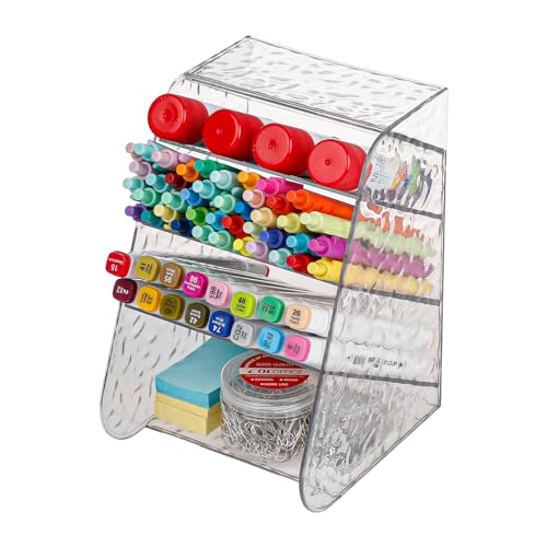 FABROK Pen Holder Desk Organizer, Clear Desktop Stationary Organizer, Plastic Art Supplies Storage...
