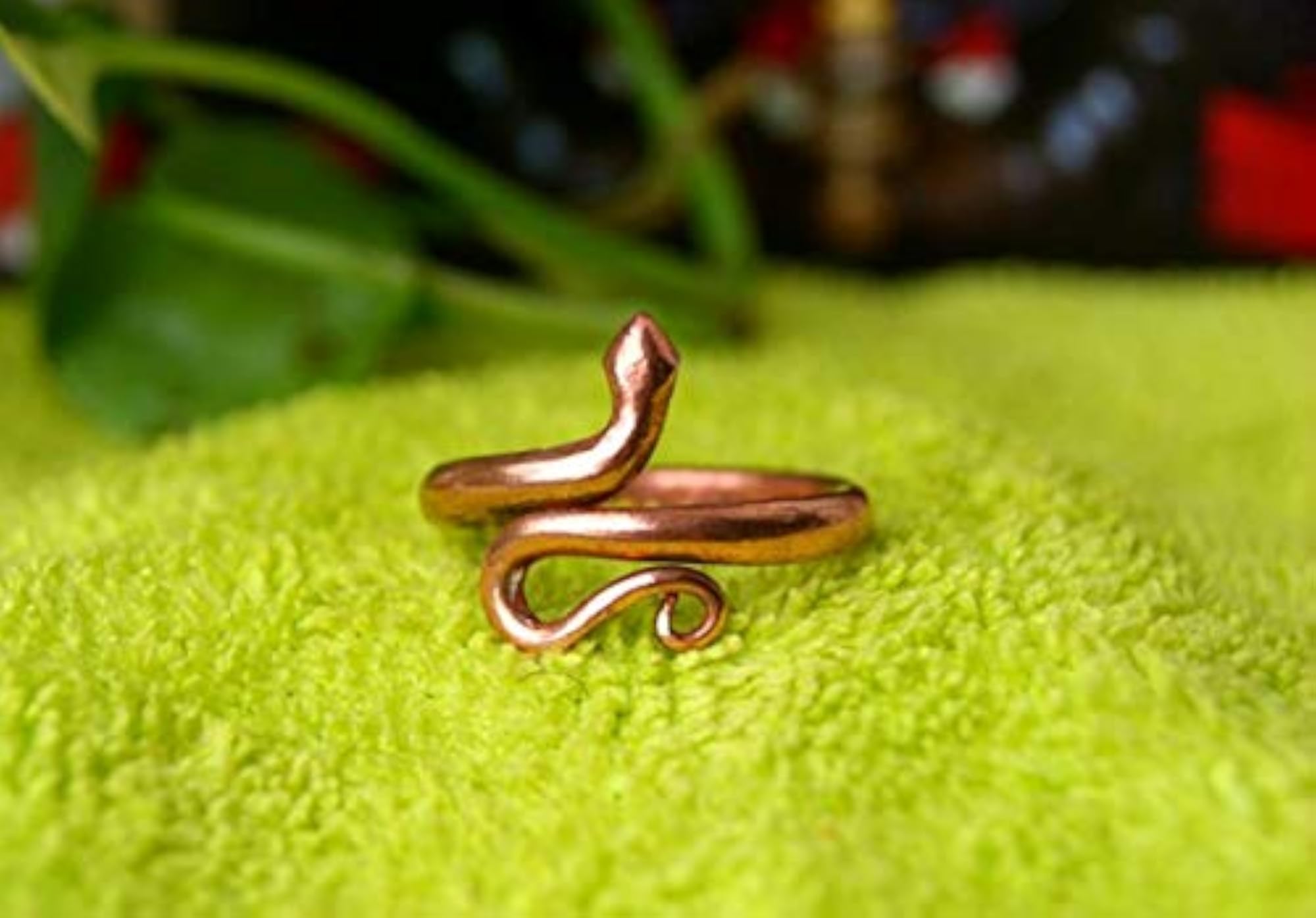 Brass Rose Gold Plated Nagdevta Snake Finger Ring, Adjustable