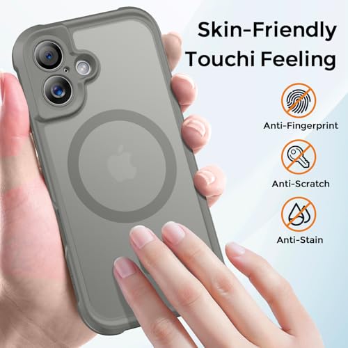 Thomo Magnetic for iPhone 16 Case, [Full Camera Protection] [Compatible with Magsafe] Military-Grade Shockproof, Anti-Fingerprint Translucent Matte Phone Case,Titanium Gray — view 6