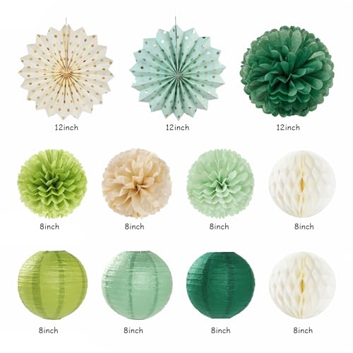 Image of Sage Green Champagne-Gold Bachelorette Party-Decorations - 21pcs Baby Bridal Shower Banner Garland, Bride To Be Paper Streamers Lanterns,flower Tissue Pom Poms Fan,Wedding Backdrop Decor Huglony