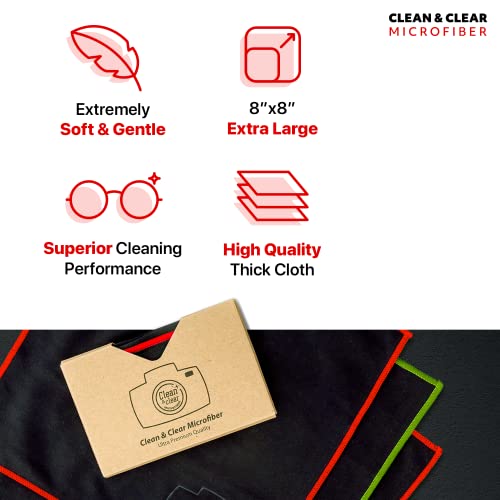 Clean & Clear Microfiber Extra Large Cleaning Cloth [4 Pack] - Ultra Premium Microfiber for Camera Lens, Glasses, Screens, and All Lens
