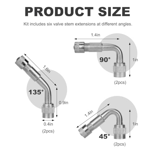 Image of Wevdn 6 PCS Valve Stem Extenders, 45 90 135 Degree Angled Automotive Tire Valve Extension Adaptor, Universal Valve Stem Extension for Car Motorcycle Scooter, Car Accessories (Silver)