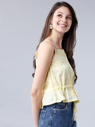 Image of Tokyo Talkies Women's Sleeveless Shoulder Strap Embroidered Tops| Stylish Casual wear