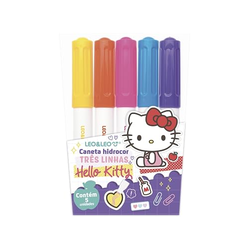 CANETA HIDROCOR 3 LINHAS HELLO KITTY ESTOJO C/ 5 CORES LEO&LEO