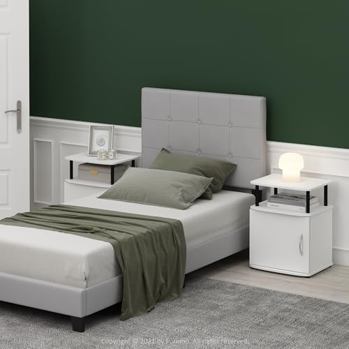 Image of Furinno Jaya Side Table Set of 2, 2-Tier Open Shelf End Table with Door Cabinet, Soft-Edges Night Stand, Bedside Table, for Living Room, Bedroom, White