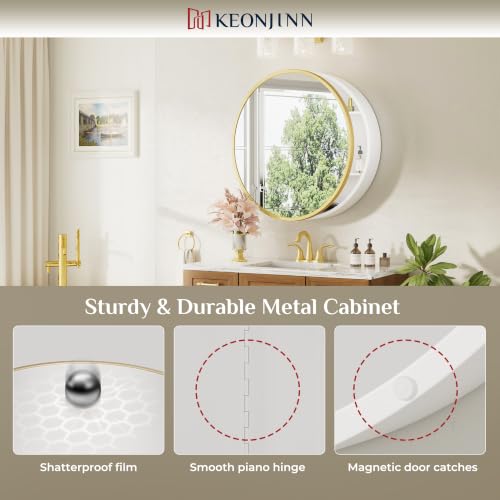 Image of Keonjinn 20x20 in Round Medicine Cabinet Mirror for Bathroom, Wall Mounted