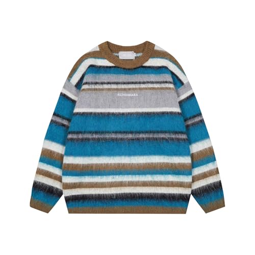 Mens Knitted Patchwork Casual Long Sleeve Loose Fit Lightweight Ribbed Pullover Sweater Chunky Color Block Sweaters2