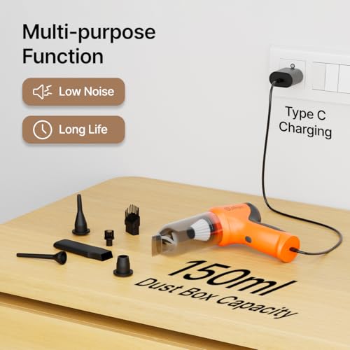Image of pTron NeoVac X1 14kPA Powerful Suction 80W Cordless Handheld Car /Home Vacuum Cleaner with Blower, HEPA Filter, High Torque DC Motor, Compact & Lightweight, Rechargeable, Multiple Attachments (Orange)
