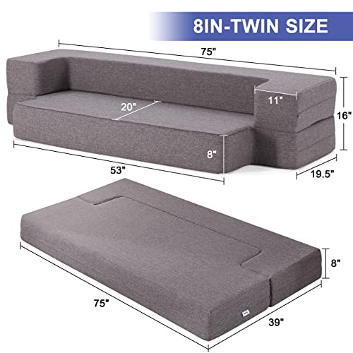 Lazyzizi Floor Sofa Bed, Fold Out Couch Bed With 2 Pillows & Washable Cover Convertible Sleeper Folding Sofa Bed Mattress For Living Room, Guest Bed, Playroom 8Inches Twin #TOP1