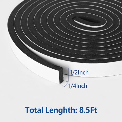 Image of Self Adhesive Foam Tape Weatherstrip 1 /2In x 1 /4In x 8.5Ft High Density Foam Insulation Strips for Door and Window Sound Isolation Soundproofing