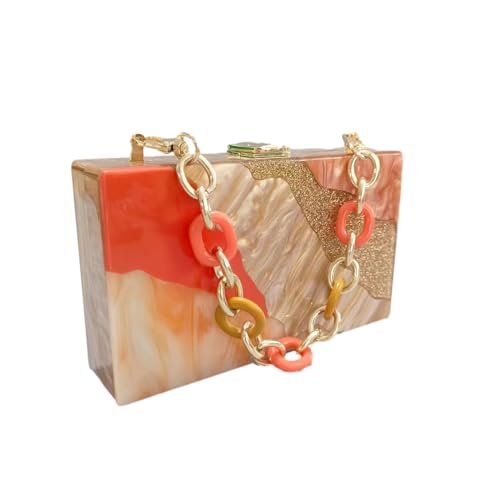 Image of Acrylic Clutch Purse for Women Colorful Evening Handbag Geometric Marbling Box Bag with Detachable Chain